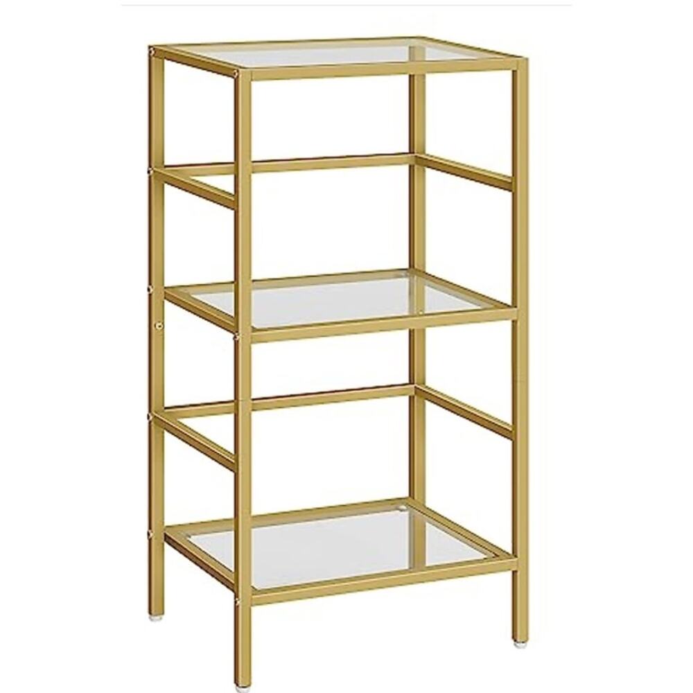 HOOBRO Gold 3 Tier Glass Shelf Bookcase Slim Storage Rack New Open Box